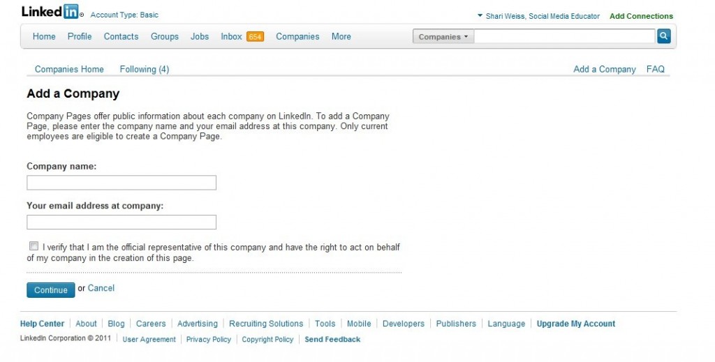 linkedin create company page